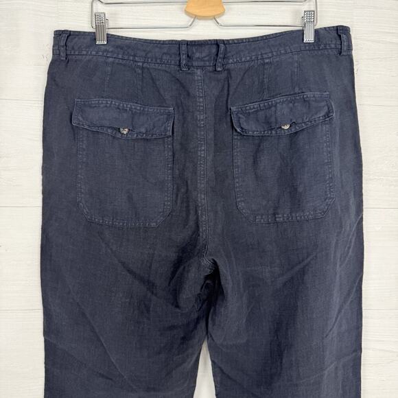 Vince 100% Linen Mens Pants 36 x 33 Straight Leg Navy Blue Drawstring Beach - Picture 5 of 13